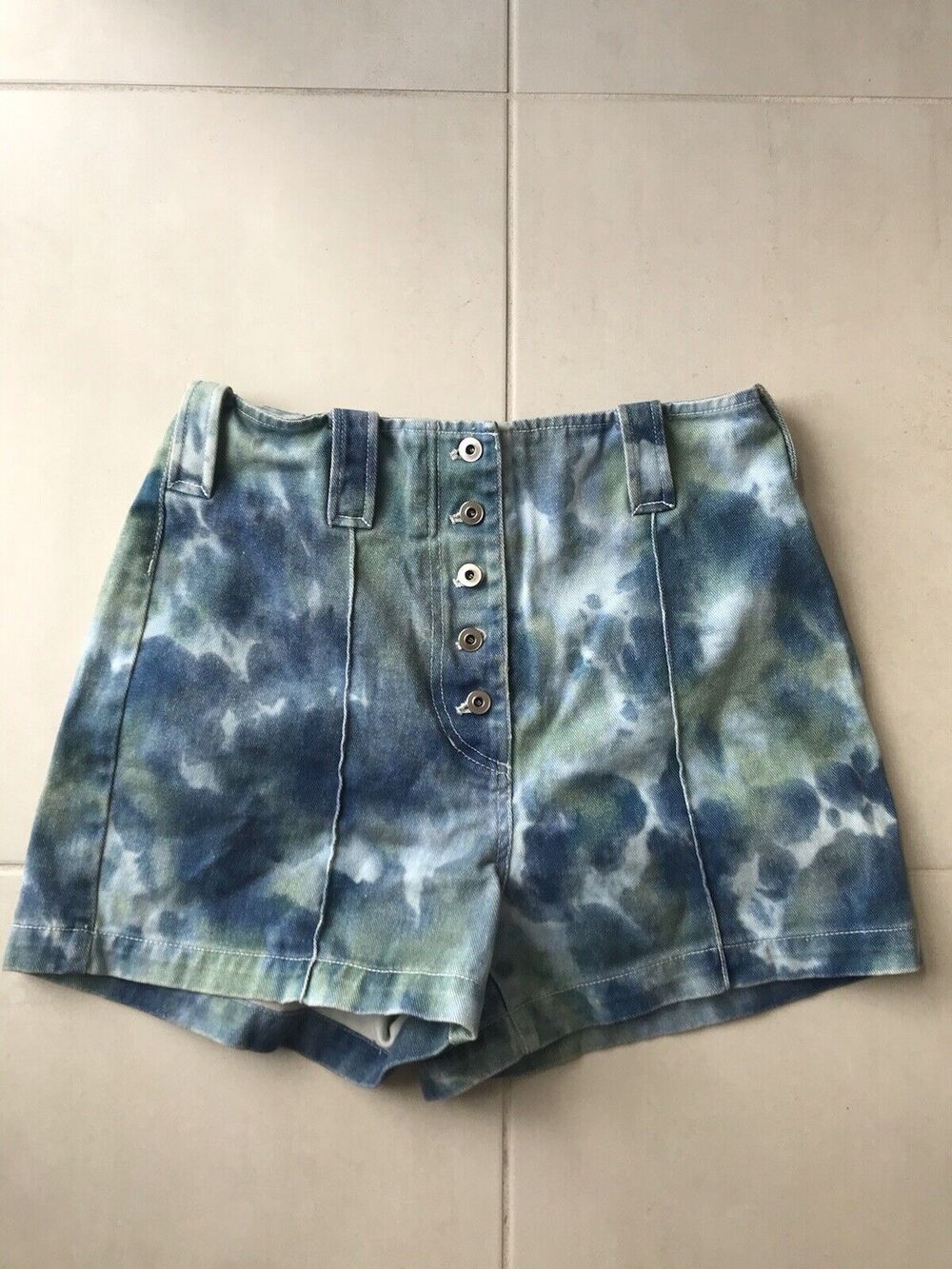 3.1 Phillip Lim Denim Shorts High Waist Tie Dye